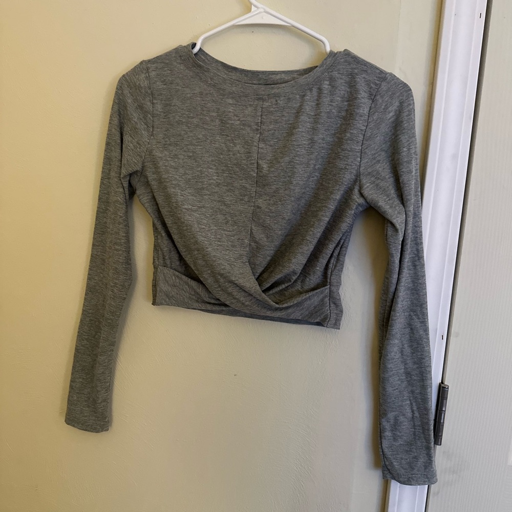 Gray Long Sleeve Twist Front Top